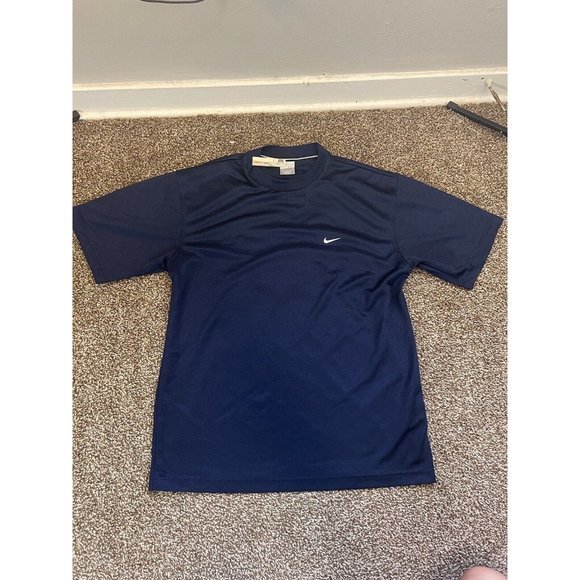 Nike Blank Team Issue Drifit Mens Size Medium Navy Blue‎ T-shirt Gray Tag - Picture 1 of 5